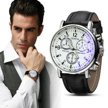 Load image into Gallery viewer, Luxury Brand Men Watches 2018 Fashion Faux Leather Men Blue Ray Glass Quartz Watch Casual Males Business Watch relogio masculino